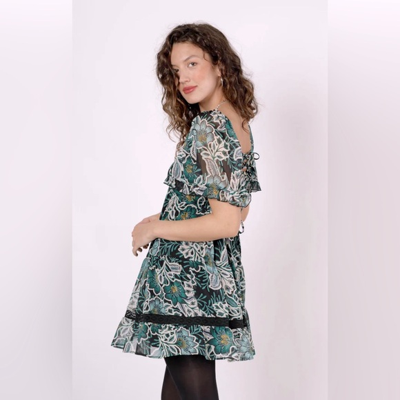 MAISIE EMERALD FLORAL MINI DRESS - Picture 1 of 4